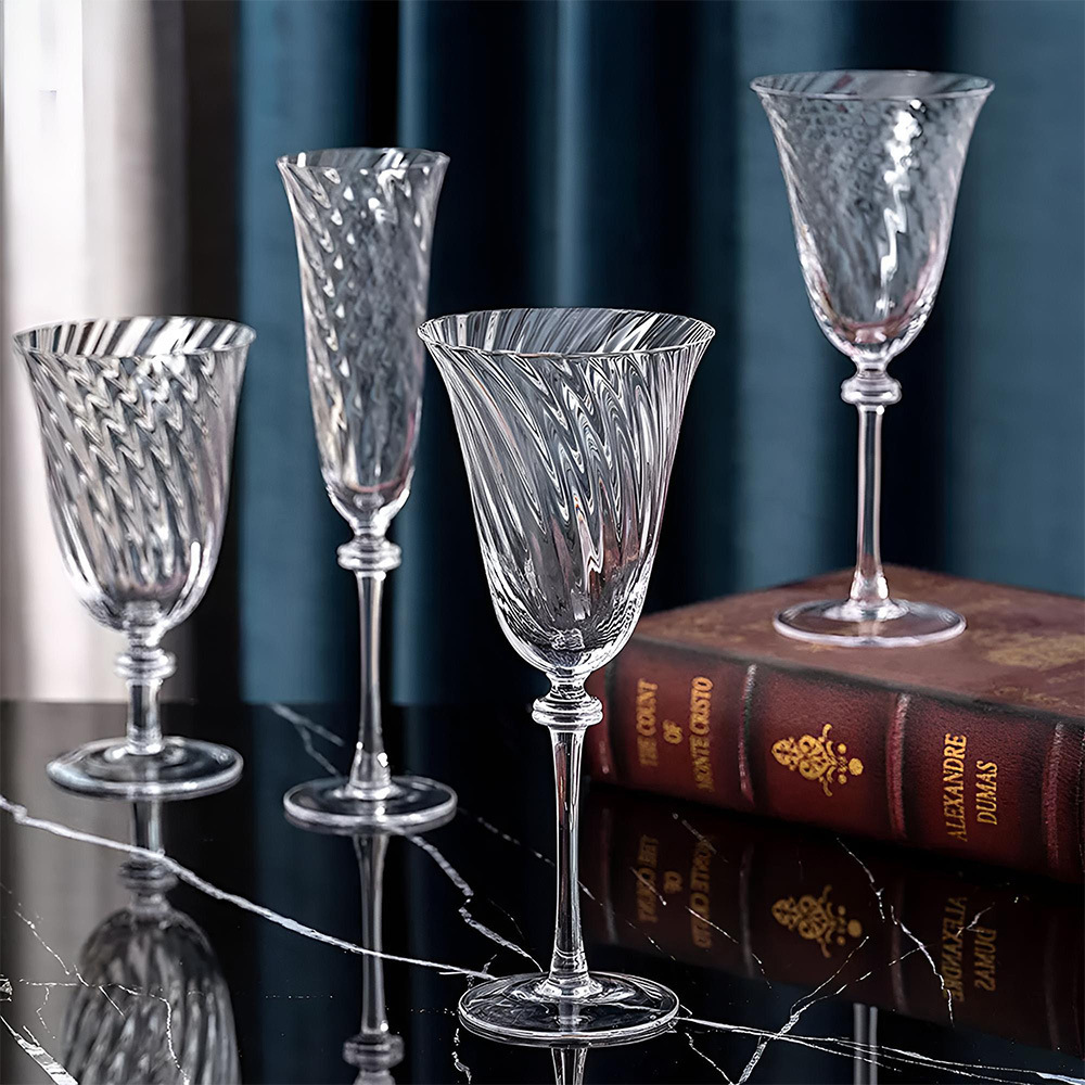 200ML Wedding Decoration Crystal Vertical Flower Clear Champagne Flute Glasses 420ML Wine Goblet Set Glasses With Gold Rim