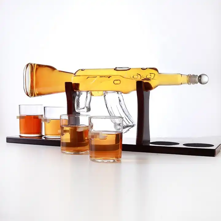 750ml Brandy Vodka Glass 1000ml Wine Whisky Vodka Tequila Clear Ak47 Gun Shaped Liquor Bottle for Sale