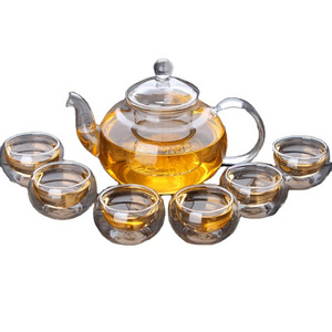 High Borosilicate Glass Tea Pot Set With Teapot Infuser Tea&Coffee Leaf Herbal 6 Cups