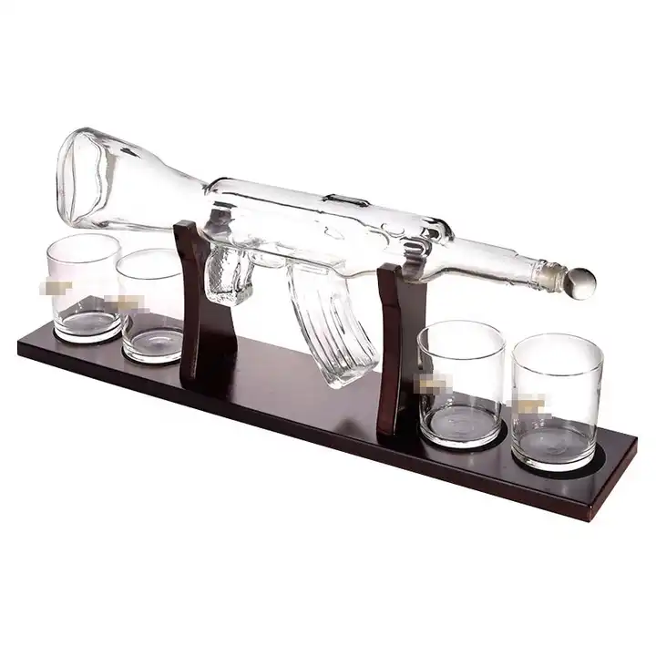 750ml Brandy Vodka Glass 1000ml Wine Whisky Vodka Tequila Clear Ak47 Gun Shaped Liquor Bottle for Sale