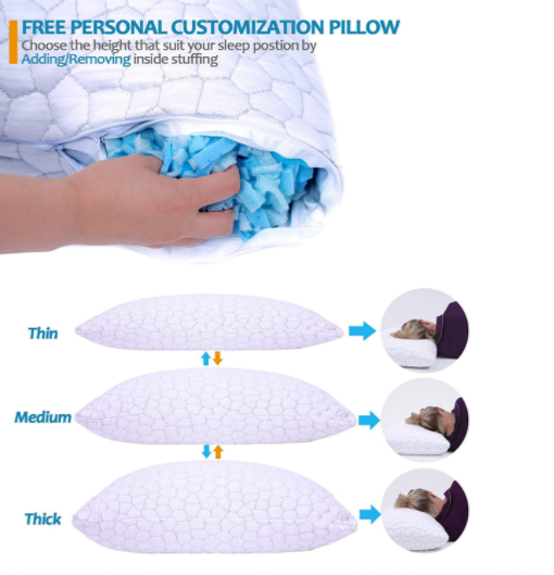 Luxury Bamboo Pillows Cooling Bed Pillows Queen Size 2 Set of Gel Shredded Memory Foam Pillows for Sleeping