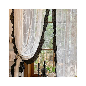 Hot Selling French Style Luxury Flounce Lace White Embroidered Sheer Curtain for bedroom living room all-season