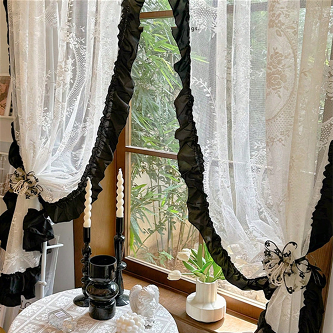 Hot Selling French Style Luxury Flounce Lace White Embroidered Sheer Curtain for bedroom living room all-season