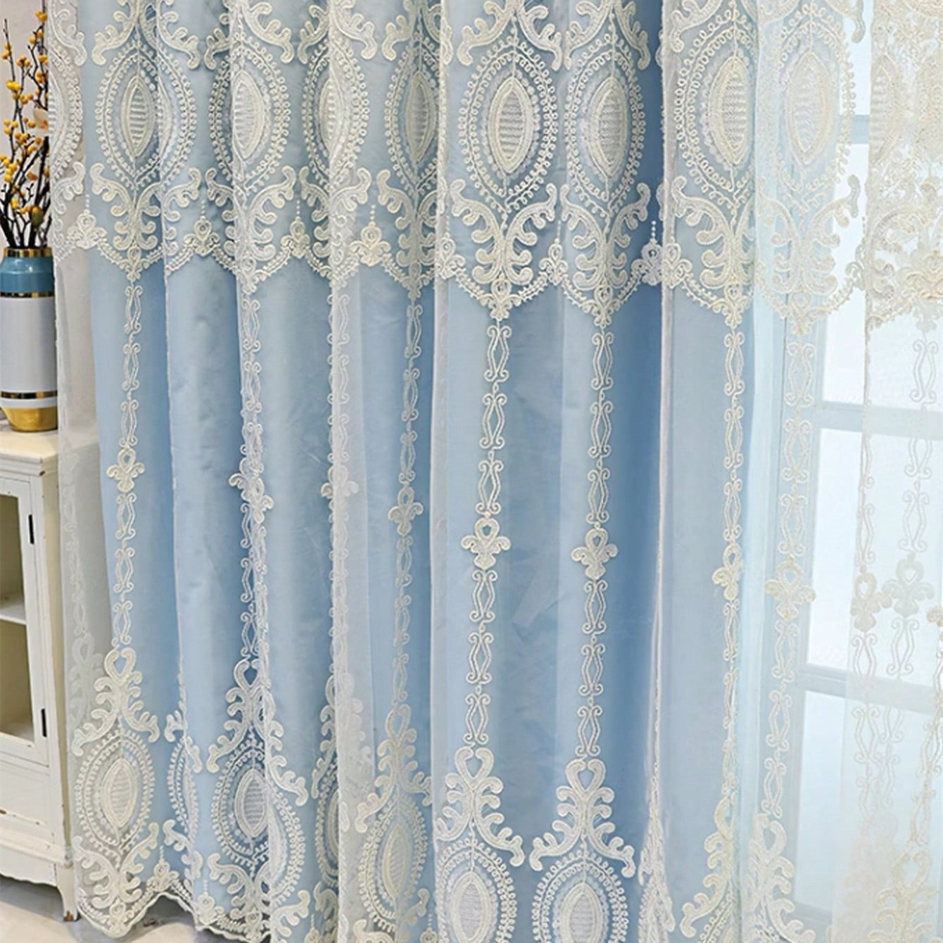 European Style Embroidery Lace Luxury Blackout Double Layers Curtain for Bedroom Living Room All-season