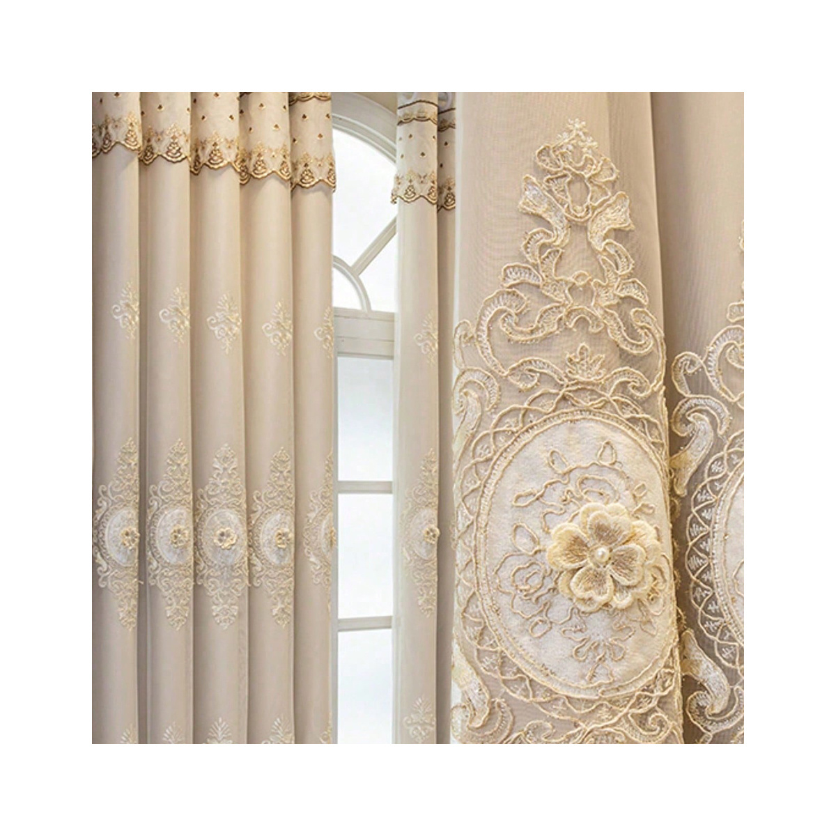 Wholesale Luxury European Embroidery Window Curtain Double Layers Lace Embroidered Curtains for Bedroom