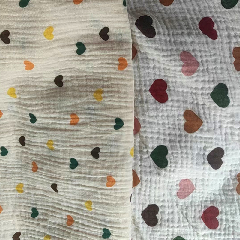 Gauze Rolls Fabric Floral Printed Double Layer Crepe Printed Cotton Gauze Fabric 100%cotton Muslin Crinkle Fabric