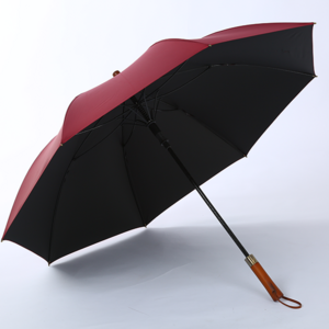 27 inch 8 ribs golf black coating fiber umbrella custom logo wood handle high quality umbrella