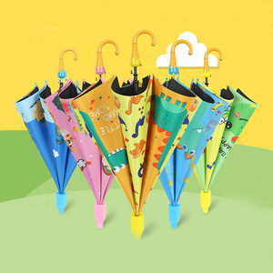 Cute Animal Car Print Children Umbrella Boys Girls Cartoon Long Handle Safe Light Black Coating Sun Umbrella Waterproof Cover