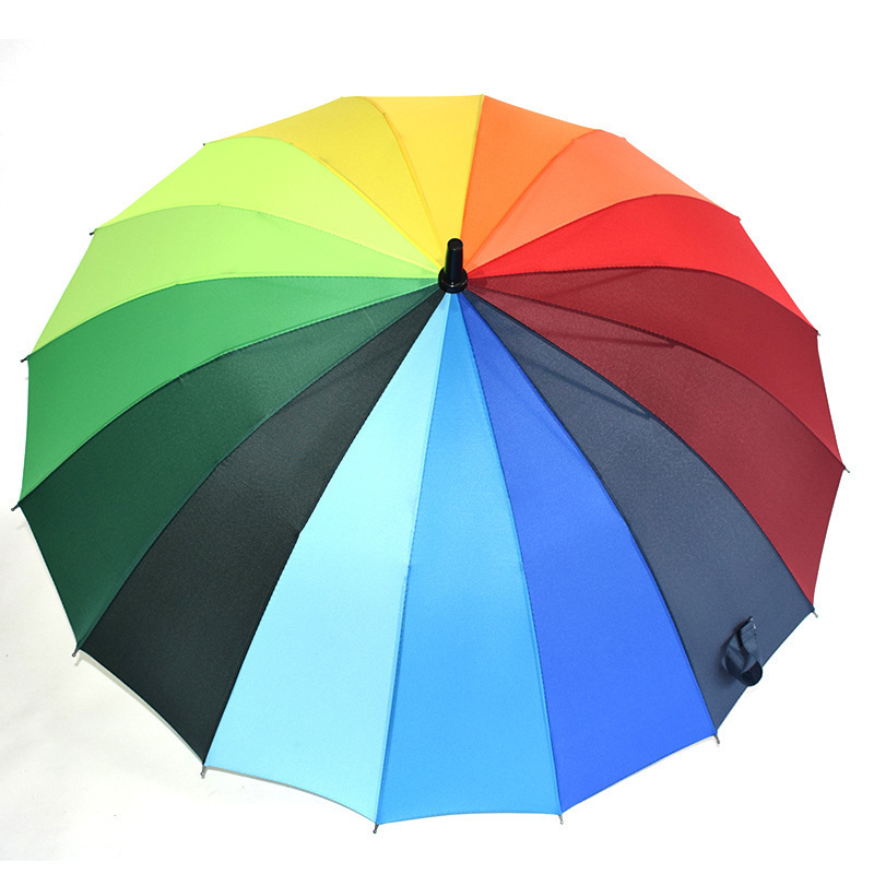 Logo Customized Promotional Gifts Big Rainbow Rain Women Colorful Long Handle Umbrellas 16K Windproof Travel Light Golf Umbrella