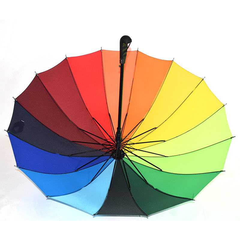 Logo Customized Promotional Gifts Big Rainbow Rain Women Colorful Long Handle Umbrellas 16K Windproof Travel Light Golf Umbrella