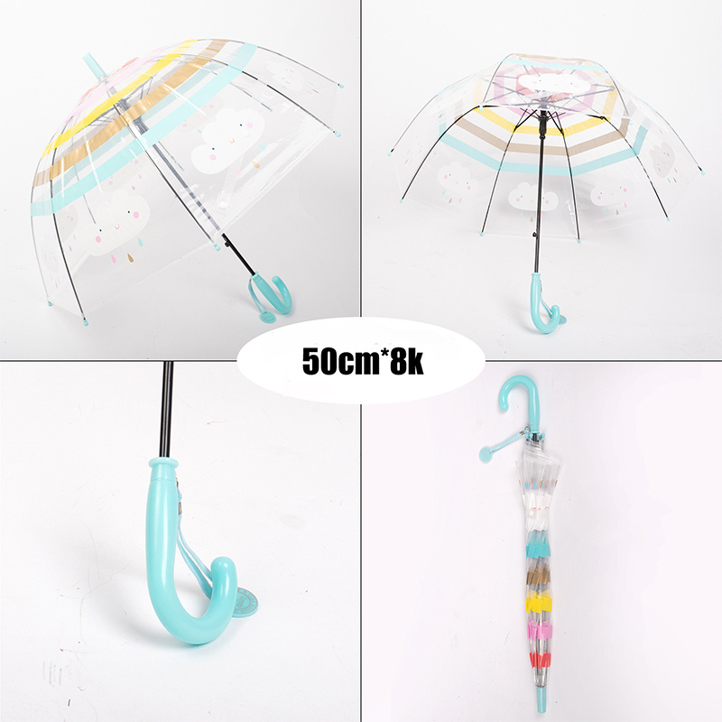 Cute Arched Transparent Rainbow Umbrella Cloud Safety Children Kids Thick Long Handle Boys Girls Kindergarten Umbrella