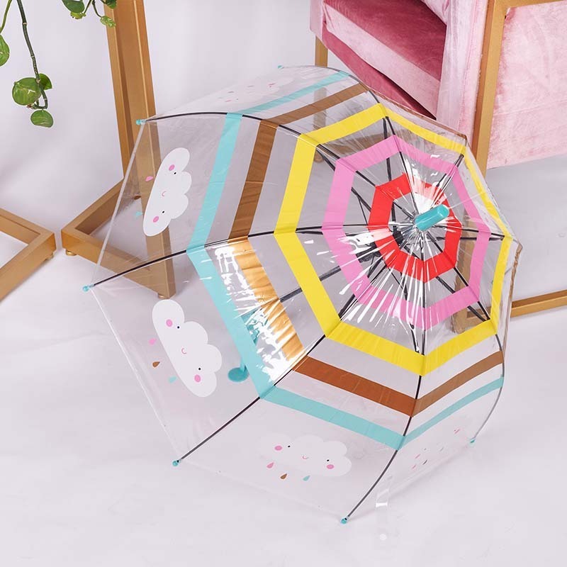 Cute Arched Transparent Rainbow Umbrella Cloud Safety Children Kids Thick Long Handle Boys Girls Kindergarten Umbrella