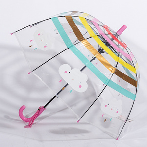 Cute Arched Transparent Rainbow Umbrella Cloud Safety Children Kids Thick Long Handle Boys Girls Kindergarten Umbrella