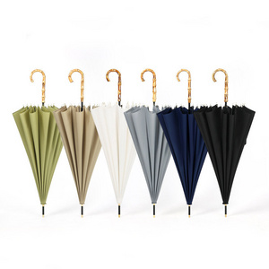 Long Automatic Big Umbrella Rain Women Men Parasol Retro Bamboo Curved Handle Large Umbrellas Strong Straight Rod 16K Windproof