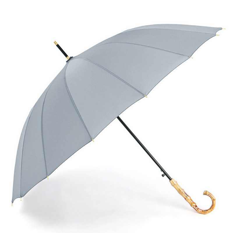 Long Automatic Big Umbrella Rain Women Men Parasol Retro Bamboo Curved Handle Large Umbrellas Strong Straight Rod 16K Windproof