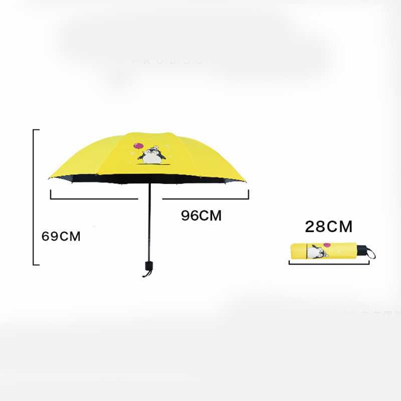 Cartoon Cat Rabbit Bear Penguin Black Coating Windproof UV Protect Parasol 3 folding Student Girls Rain Sun Folding Umbrellas