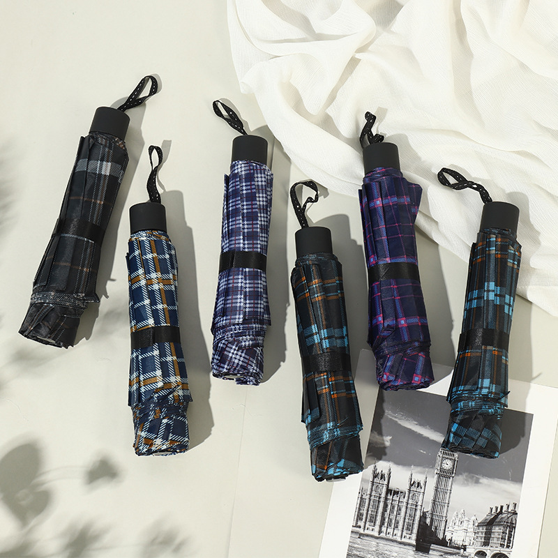 10 Ribs business lattice large umbrella men women reinforced anti-wind plus size retro strong manual folding plaid umbrella