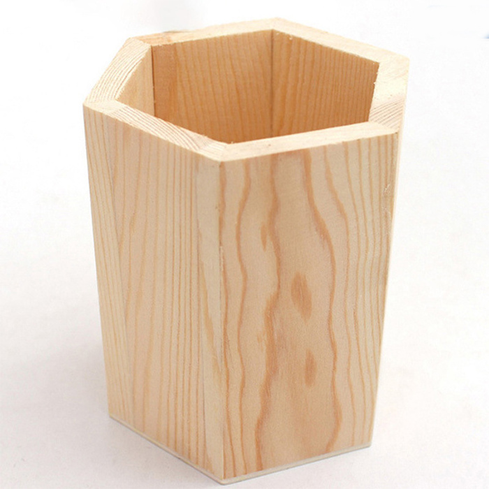 Custom Logo Print Round Square Wooden Office Organizer Fashion Lovely Design Pencil Holders Desk Office Accessories Pen Holder