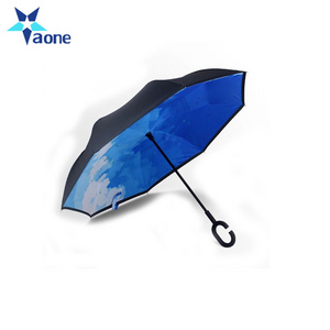 Magic umbrella C Handle Upside Down Sided Inverted Umbrella For Cars Double Layer Umbrella