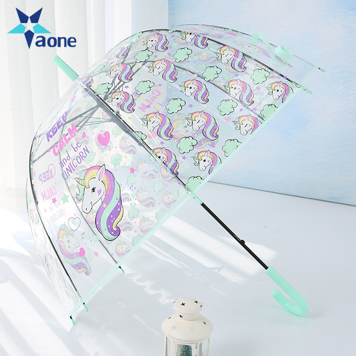 Promotional Gifts Kids Cartoon weatherproof lovely children long handle transparent umbrella