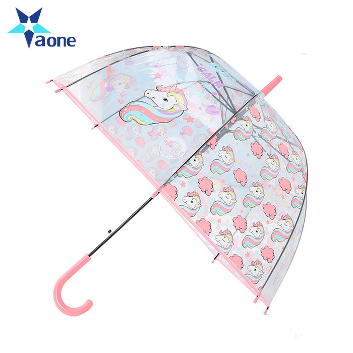 Promotional Gifts Kids Cartoon weatherproof lovely children long handle transparent umbrella