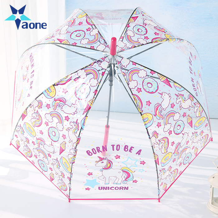 Promotional Gifts Kids Cartoon weatherproof lovely children long handle transparent umbrella