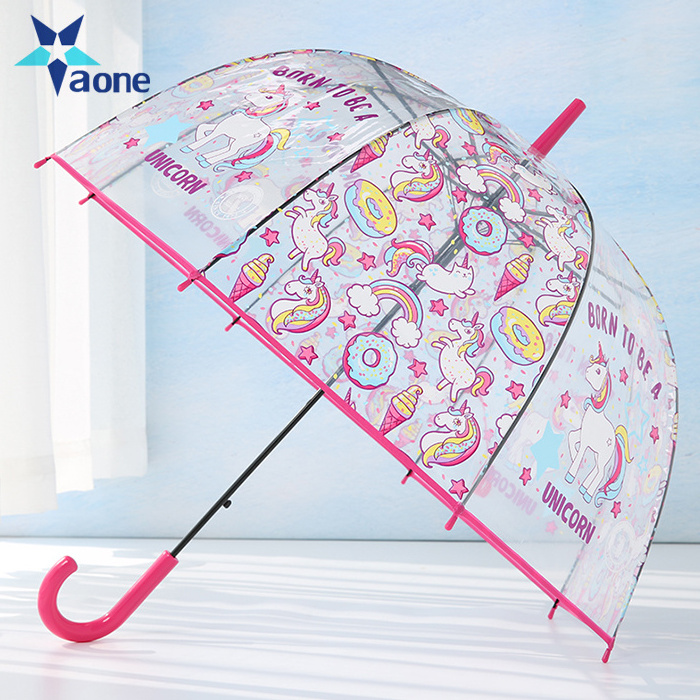 Promotional Gifts Kids Cartoon weatherproof lovely children long handle transparent umbrella