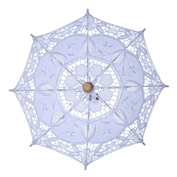 2019 29/45CM White Lace Embroidered Sun Parasol Umbrella Wood Handle Bridal Wedding Dancing Party Photo Show Decorative Supplies