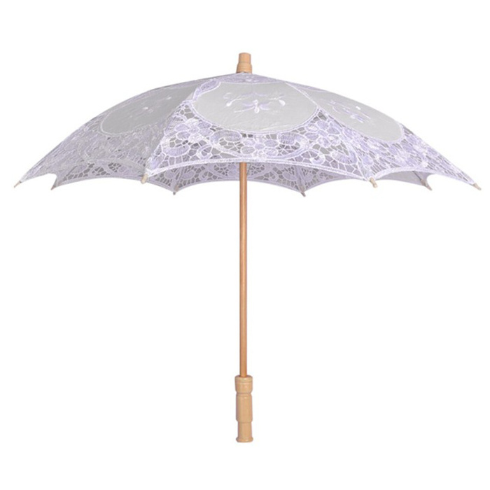 2019 29/45CM White Lace Embroidered Sun Parasol Umbrella Wood Handle Bridal Wedding Dancing Party Photo Show Decorative Supplies