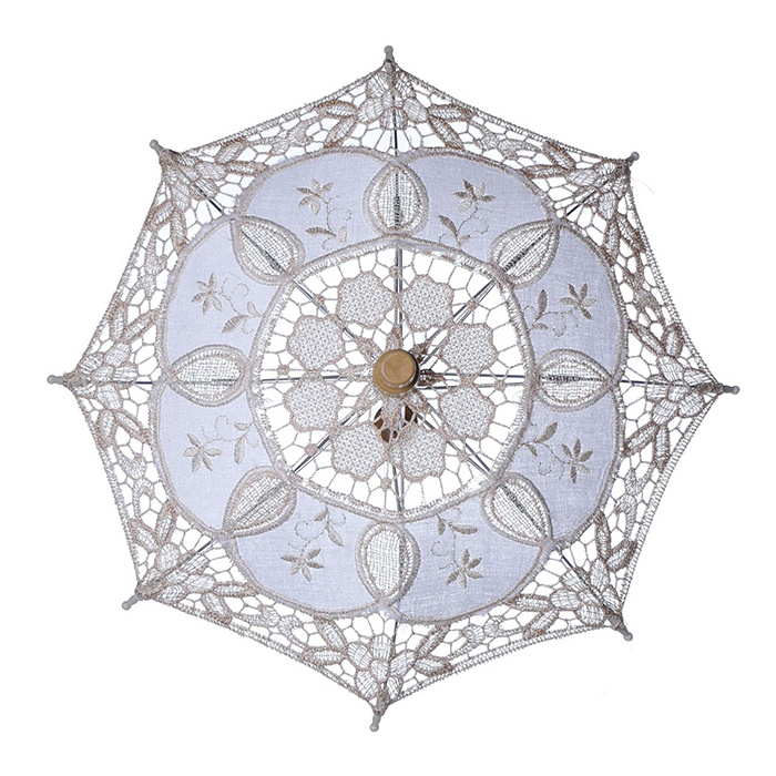 2019 29/45CM White Lace Embroidered Sun Parasol Umbrella Wood Handle Bridal Wedding Dancing Party Photo Show Decorative Supplies