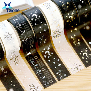 Custom Printing Kawaii Christmas Gold Black White Washi Tape DIY Textured Paper Decorative Masking Sticker Adhesive Tape