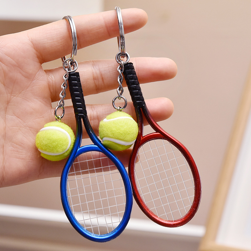 Mini Alloy Tennis Racket Pendant Keychain Keyring Split Ring Key Chain Accessories For Teenager Fan Sport Lovers Team Gifts