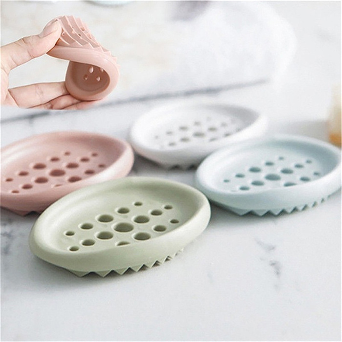 Silicone hollowed Home Traveling Drain Toilet Lid Bathroom Case Double Soap Holder Storage Soap Box Wash Brush Soap Dish