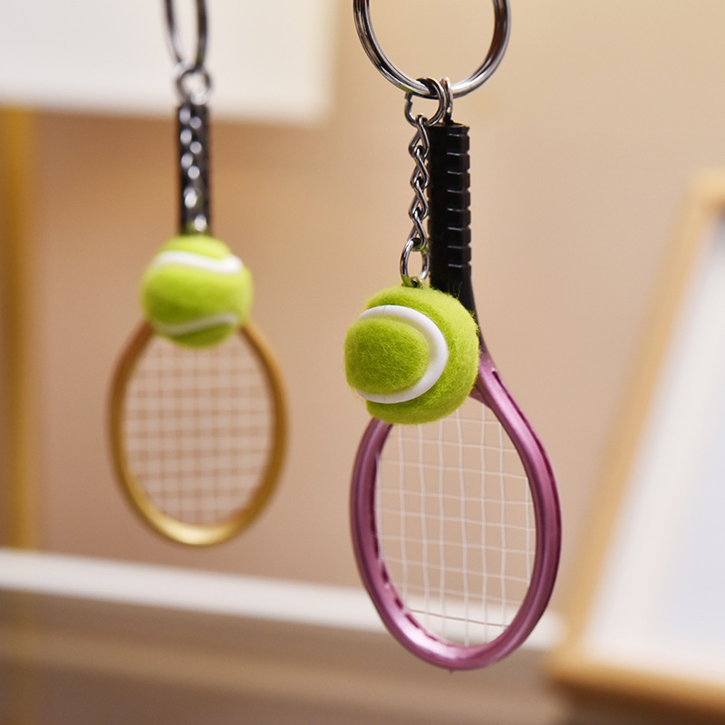 Mini Alloy Tennis Racket Pendant Keychain Keyring Split Ring Key Chain Accessories For Teenager Fan Sport Lovers Team Gifts