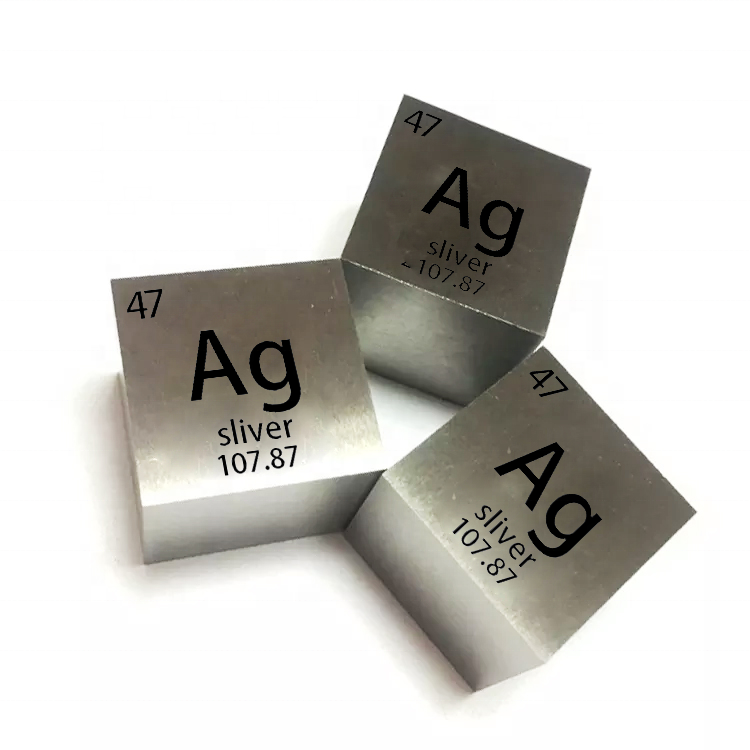 Low Price Metal Element Cubes Ag Silver Cube 1 Inch Periodic Table Format High Purity 99.99%