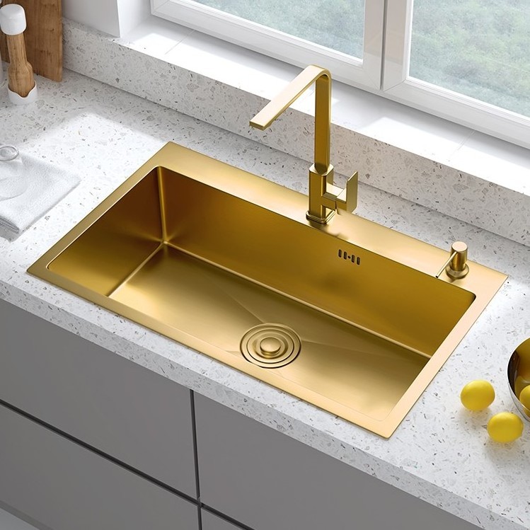 countertop large single-slot handmade household washbasin Nano gold 304 stainless steel kitchen  sink