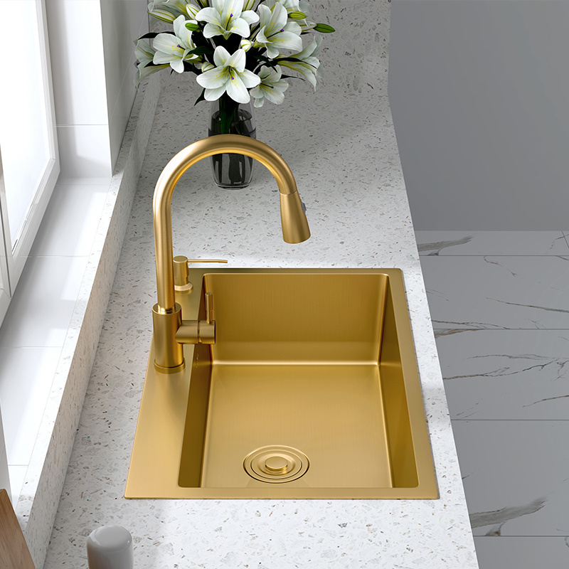 countertop large single-slot handmade household washbasin Nano gold 304 stainless steel kitchen  sink