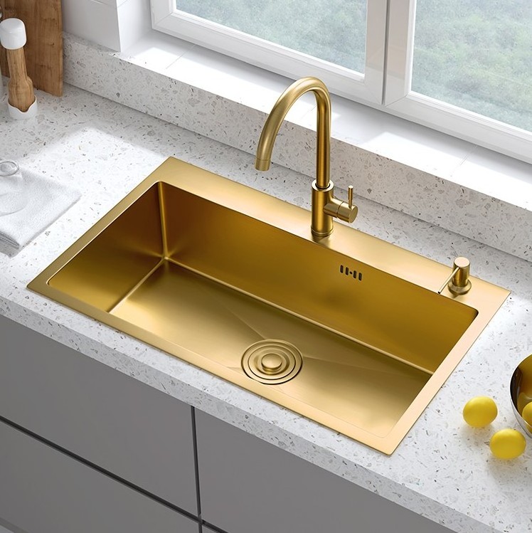 countertop large single-slot handmade household washbasin Nano gold 304 stainless steel kitchen  sink