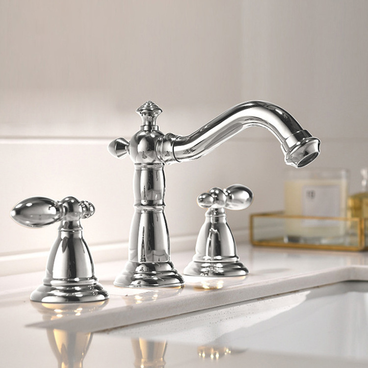 Split type full copper three-hole faucet bathroom basin hot and cold mixing faucet