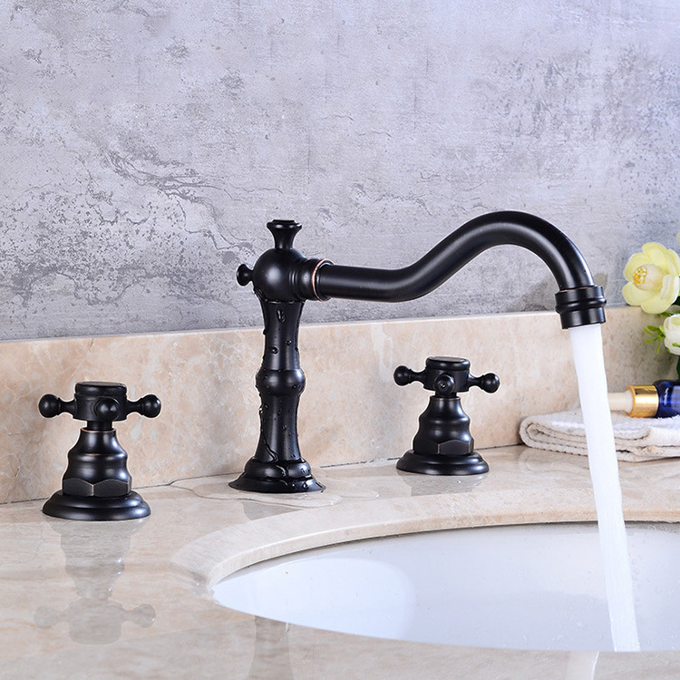 Split type full copper three-hole faucet bathroom basin hot and cold mixing faucet