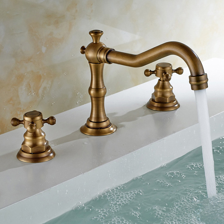 Split type full copper three-hole faucet bathroom basin hot and cold mixing faucet