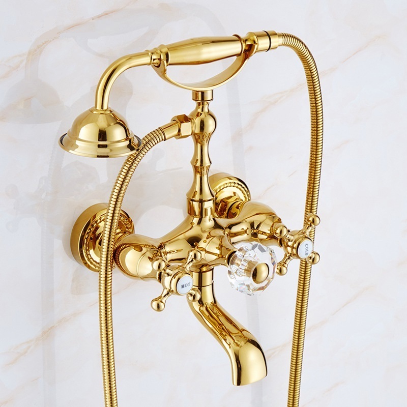 Rose Gold Shower Small Shower Set Antique Double Handle Hot and Cold Tub Faucet