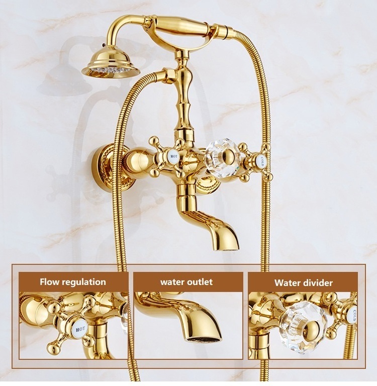 Rose Gold Shower Small Shower Set Antique Double Handle Hot and Cold Tub Faucet