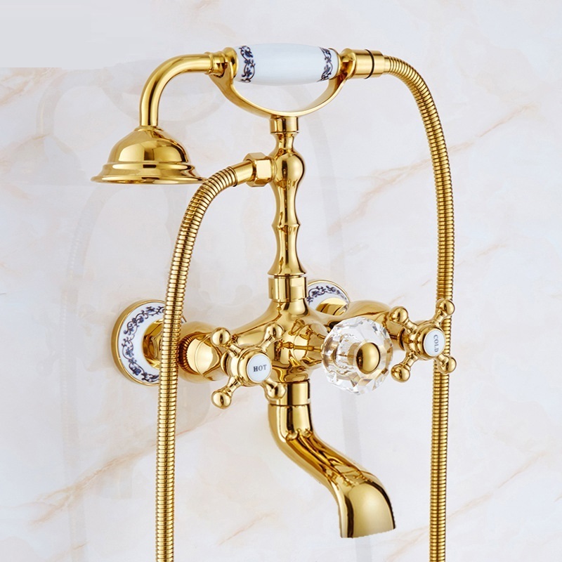 Rose Gold Shower Small Shower Set Antique Double Handle Hot and Cold Tub Faucet