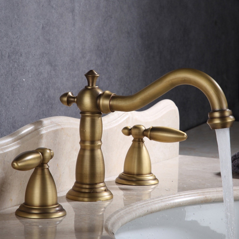 Bathroom split type three-hole copper basin faucet, bathroom hot and cold mixing bathtub faucet