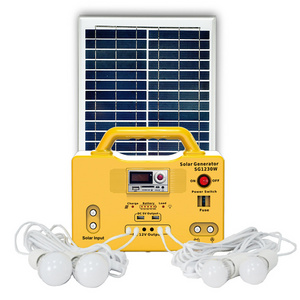 Portable yellow color bule color 50W 40W 30W 20W mini solar dc lighting system 4 led bulb for home