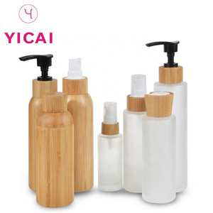 Low Moq 30ml 100ml 120ml 150ml Bamboo Cosmetic Packaging Frosted Glass Lotion Bottle