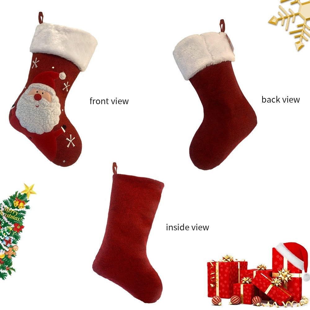 Custom Red White Animal Xmas Stocking Tree Plush Cartoon Gift Bag Fireplace Decoration Christmas Stockings for Embroidery