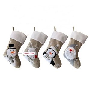 Hot Sale Custom Personalized Xmas Gift Set Grey Reindeer Snowman Santa Tree Ornaments Bulk Christmas Stockings for Embroidery