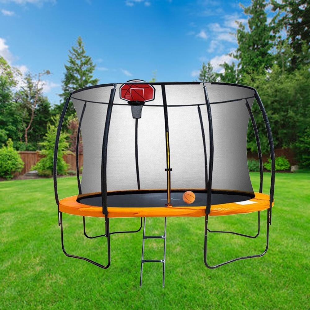 12FT EU Standard Garden Trampoline Bed with Basketball Hoop Made of Foam PVC Polypropylene